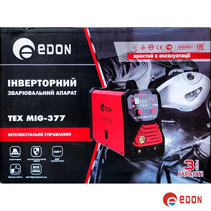 Зварювальний напівавтомат 2 в 1 EDON TEX MIG-377 із синергетичним керуванням